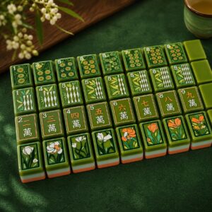 Jade Green Botanical Mahjong Tiles
