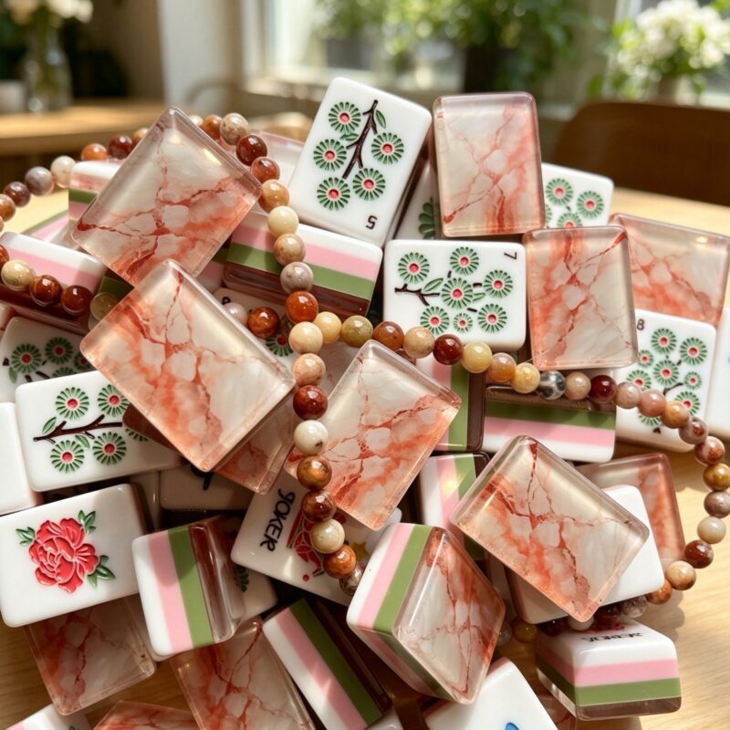 Coral marble acrylic American mahjong tiles with polished surfaces
