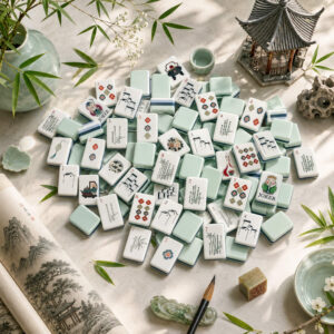 Mint Green Chinese Garden Mahjong Tiles