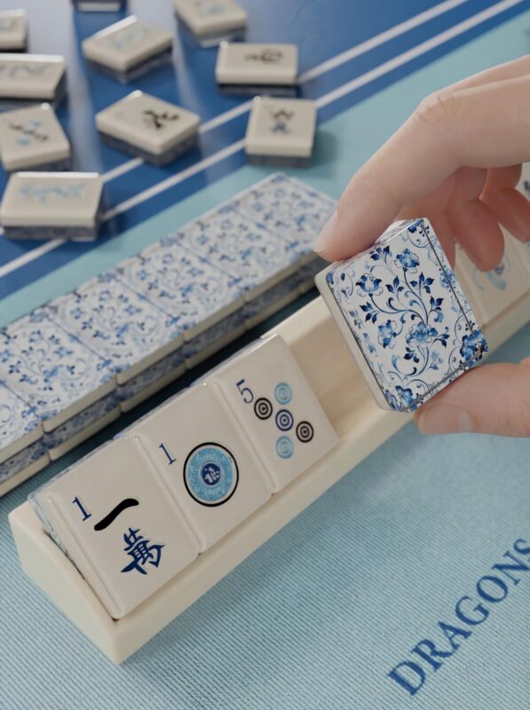 Blue Porcelain Floral Mahjong Tiles